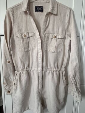 Abercrombie & Fitch Cream Button-Front Utility Romper